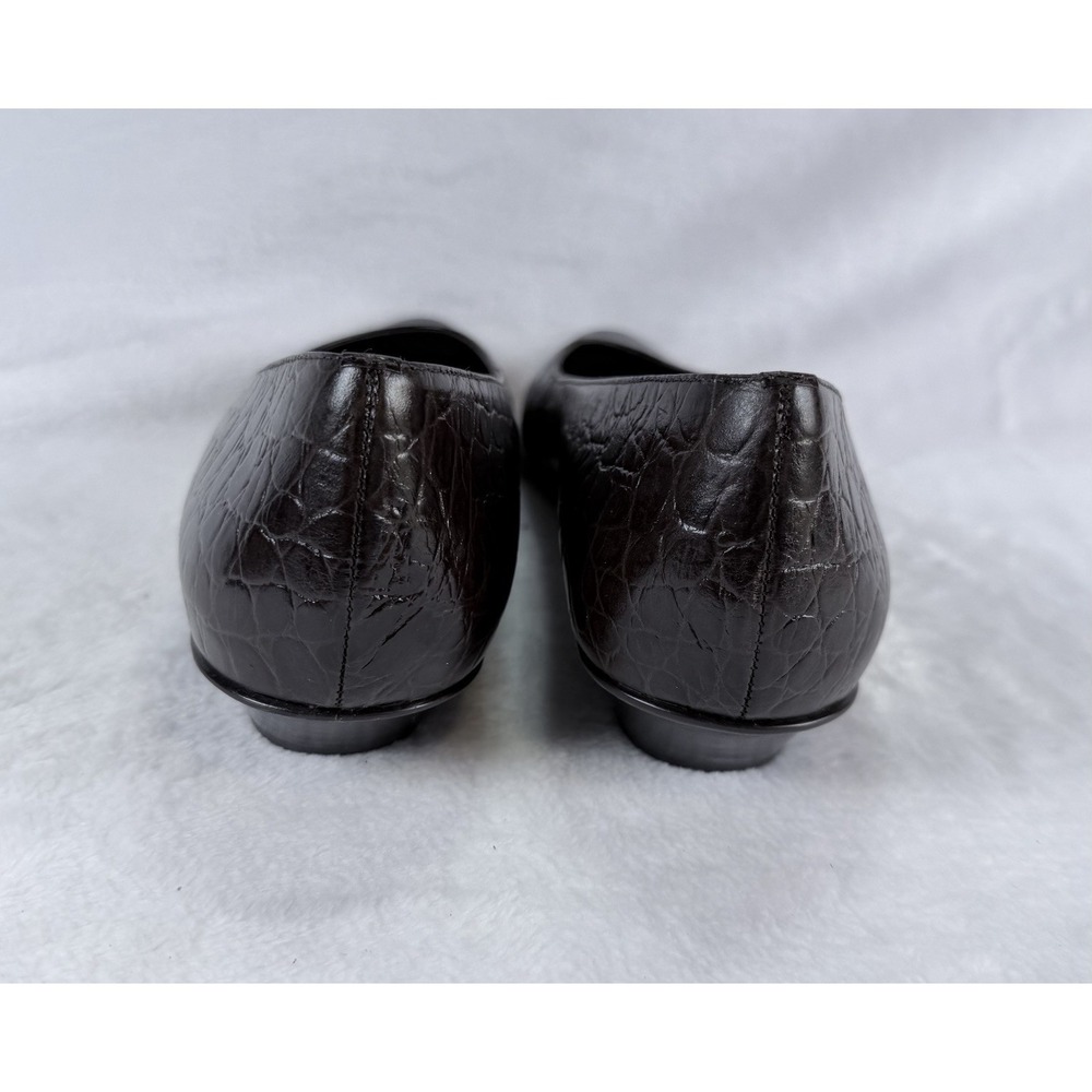 Naturalizer Brown Croc Embossed Leather Flats Dress Shoes Comfort Womens 8.5M - Picture 4 of 7